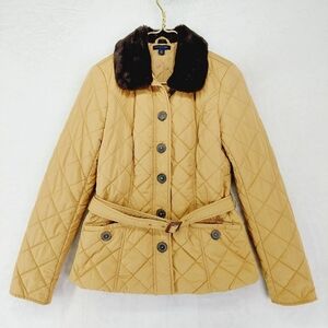 Tommy Hilfiger Yellow Faux Fur Collared Button Front Puffer Jacket Z8